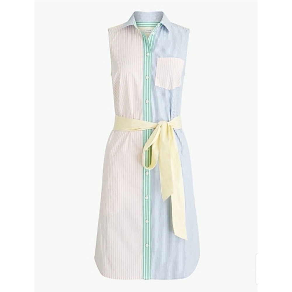 NWT J. Crew Rainbow Stripe ShirtDress Sleeveless Sz 4 Pockets Belt Cotton Poplin